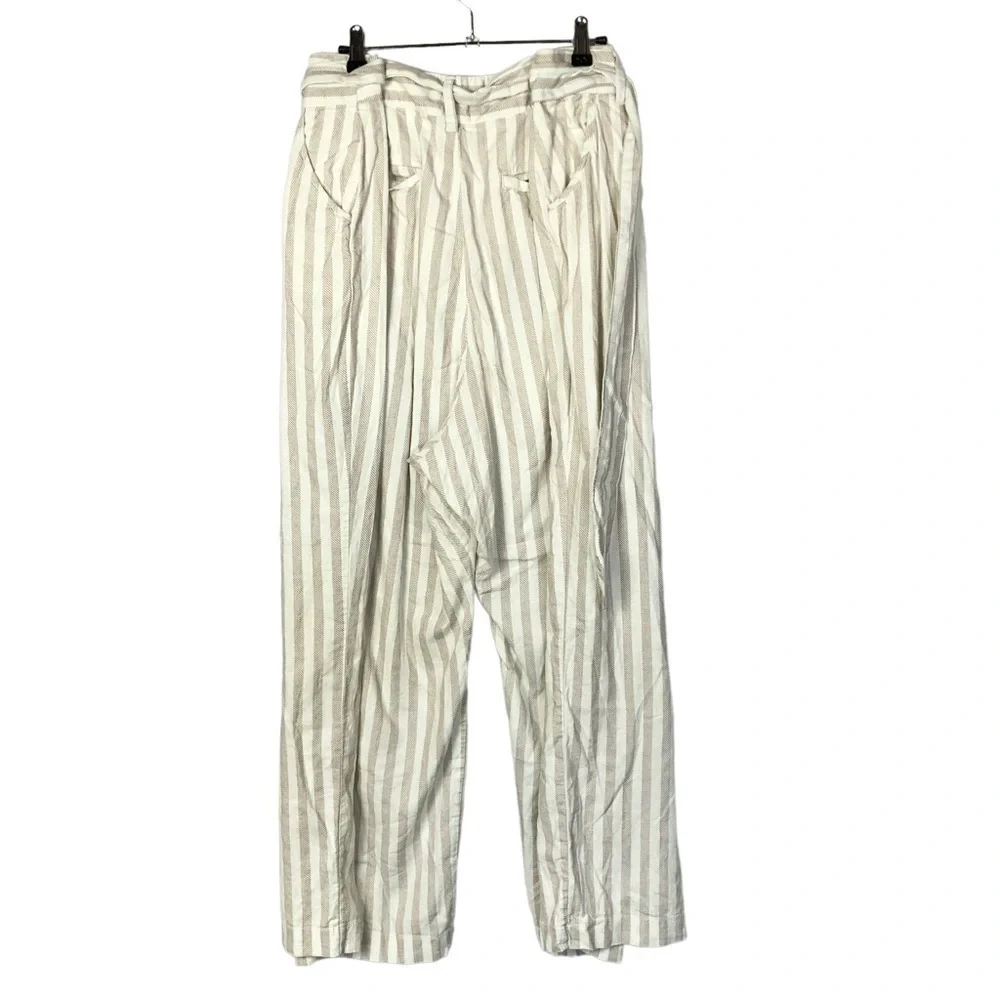 Torrid White & Tan Stripe Linen Wide‎ Leg Pants 24